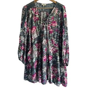 Umgee Women’s Size Medium Midi Rose Floral Long Sleeve Dress‎